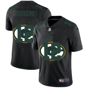 Amazing Green Bay Packers #12 Aaron Rodgers Men's Team Logo Dual Overlap Limited NFL Jersey Black