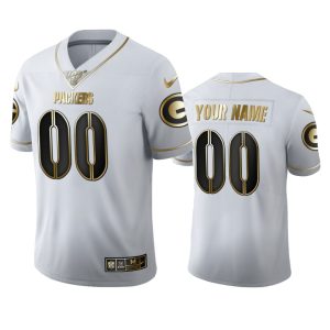 Amazing Green Bay Packers Custom Men's White Golden Edition Vapor Limited NFL 100 Jersey