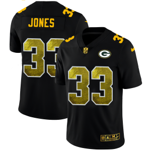 Amazing Impressive Green Bay Packers #33 Aaron Jones Men's Black Golden Sequin Vapor Limited NFL Jersey