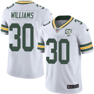 Amazing Magnificent Packers #30 Jamaal Williams White Youth 100th Season Stitched NFL Vapor Untouchable Limited Jersey
