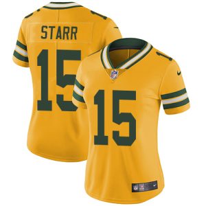Amazing Spectacular Packers #15 Bart Starr Yellow Women's Stitched NFL Limited Rush Jersey