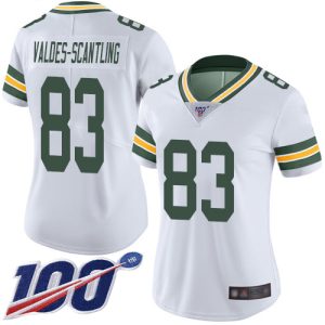Amazing Stunning Packers #83 Marquez Valdes Scantling White Women's Stitched NFL 100th Season Vapor Limited Jersey