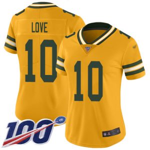 Awesome Luxurious Spectacular Packers #10 Jordan Love Gold Women's Stitched NFL Limited Inverted Legend 100th Season Jersey