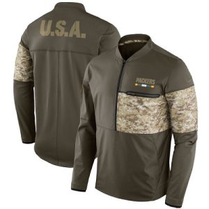 Awesome Men's Green Bay Packers Olive Salute to Service Sideline Hybrid Half Zip Pullover Jacket