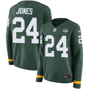 Awesome Packers #24 Josh Jones Green Team Color Women's Stitched NFL Limited Therma Long Sleeve Jersey
