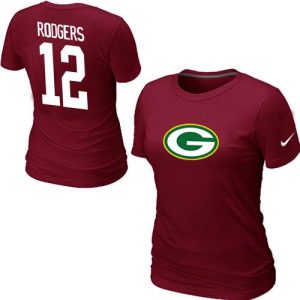 Awesome Stunning Women's Green Bay Packers #12 Aaron Rodgers Name & Number T Shirt Red