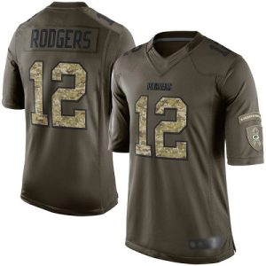 Beautiful Packers #12 Aaron Rodgers Green Youth Stitched NFL Limited 2015 Salute to Service Jersey