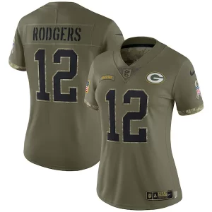 Brilliant Aaron Rodgers Green Bay Packers Nike Women's 2022 Salute To Service Limited Jersey Olive