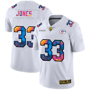 Brilliant Comfortable Elegant Green Bay Packers #33 Aaron Jones Men's White Multi Color 2020 NFL Crucial Catch Limited NFL Jersey