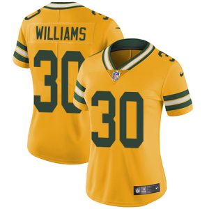 Brilliant Packers #30 Jamaal Williams Yellow Women's Stitched NFL Limited Rush Jersey