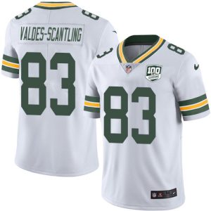 Brilliant Packers #83 Marquez Valdes Scantling White Men's 100th Season Stitched NFL Vapor Untouchable Limited Jersey