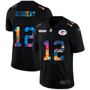 Brilliant Superb Green Bay Packers #12 Aaron Rodgers Men's Multi Color Black 2020 NFL Crucial Catch Vapor Untouchable Limited Jersey
