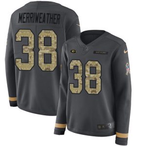 Brilliant Terrific Packers #38 Ellis Merriweather Anthracite Salute to Service Women's Stitched NFL Limited Therma Long Sleeve Jersey
