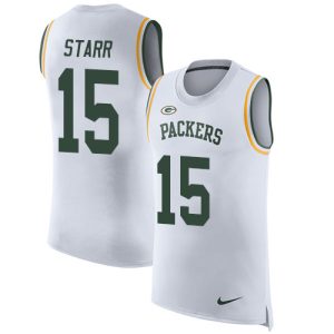 Charming Beautiful Packers #15 Bart Starr White Men's Stitched NFL Limited Rush Tank Top Jersey