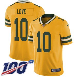 Charming Classy Luxurious Packers #10 Jordan Love Yellow Youth Stitched NFL Limited Rush 100th Season Jersey
