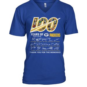Charming Green Bay Packers 100 Seasons Memories Women's V Neck T Shirt Royal