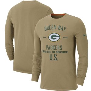 Charming Men's Green Bay Packers Tan 2019 Salute to Service Sideline Performance Long Sleeve Shirt