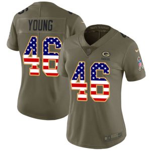Charming Packers #46 Christian Young Olive/USA Flag Women's Stitched NFL Limited 2017 Salute To Service Jersey