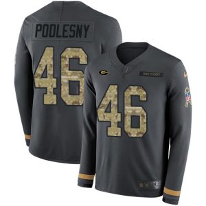 Charming Packers #46 Jack Podlesny Anthracite Salute to Service Men's Stitched NFL Limited Therma Long Sleeve Jersey
