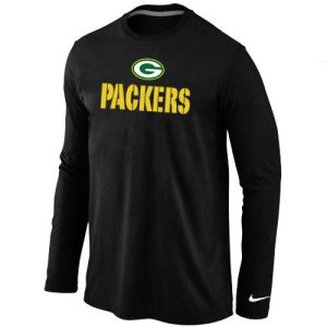 Charming Practical Impressive Green Bay Packers Authentic Logo Long Sleeve NFL T Shirt Black