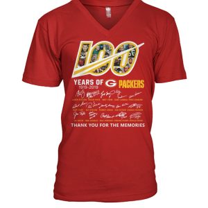 Charming Superb Green Bay Packers 100 Seasons Memories Women's V Neck T Shirt Red