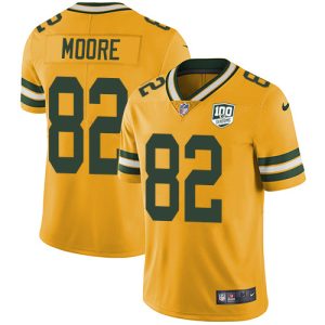 Classy Awesome Outstanding Packers #82 J'Mon Moore Yellow Men's 100th Season Stitched NFL Limited Rush Jersey