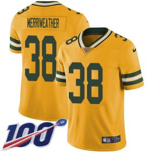 Classy Fantastic Marvelous Packers #38 Ellis Merriweather Yellow Youth Stitched NFL Limited Rush 100th Season Jersey