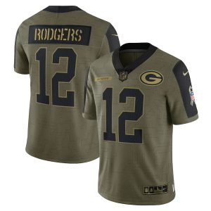 Classy Handy Delightful Green Bay Packers #12 Aaron Rodgers Olive 2021 Salute To Service Limited Player Jersey