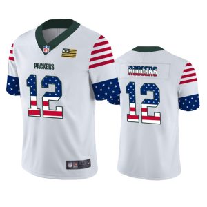 Classy Luxurious Graceful Green Bay Packers #12 Aaron Rodgers White Men's Team Logo USA Flag Vapor Untouchable Limited NFL Jersey