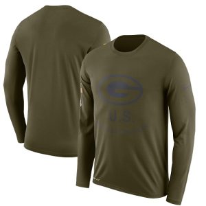 Classy Men's Green Bay Packers Olive Salute to Service Sideline Legend Performance Long Sleeve T Shirt