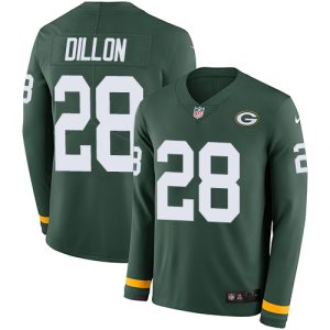 Classy Packers #28 AJ Dillon Green Team Color Men's Stitched NFL Limited Therma Long Sleeve Jersey