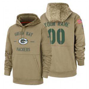 Classy Pretty Graceful Green Bay Packers Custom Tan 2019 Salute To Service Name & Number Sideline Therma Pullover Hoodie