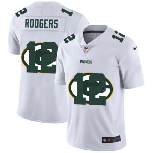Comfortable Awesome Green Bay Packers #12 Aaron Rodgers White Men's Team Logo Dual Overlap Limited NFL Jersey