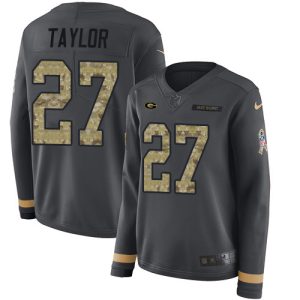 Comfortable Charming Packers #27 Patrick Taylor Anthracite Salute to Service Women's Stitched NFL Limited Therma Long Sleeve Jersey