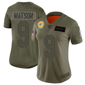 Comfortable Charming Spectacular Packers #9 Christian Watson Camo Women's Stitched NFL Limited 2019 Salute To Service Jersey