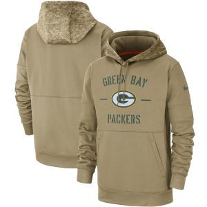 Comfortable Incredible Superb Men's Green Bay Packers Tan 2019 Salute to Service Sideline Therma Pullover Hoodie