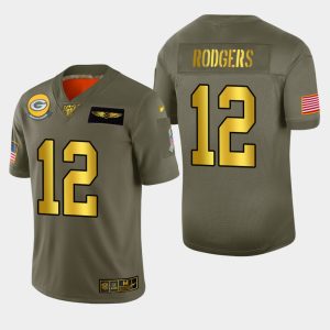 Comfortable Packers #12 Aaron Rodgers Men's Olive Gold 2019 Salute to Service NFL 100 Limited Jersey