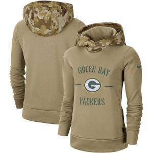 Comfortable Trendy Women's Green Bay Packers Khaki 2019 Salute to Service Therma Pullover Hoodie