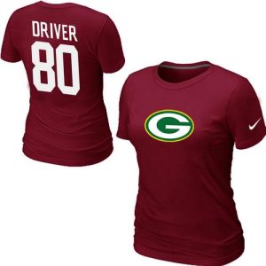 Cool Graceful Women's Green Bay Packers #80 Donald Driver Name & Number T Shirt Red