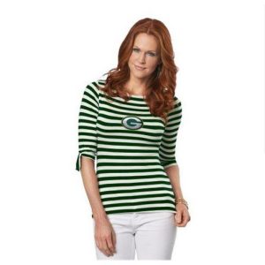 Cool Green Bay Packers Lady Striped Boatneck Three Quarter Sleeve T Shirt