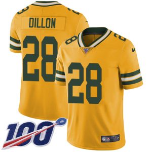 Cool Packers #28 AJ Dillon Yellow Men's Stitched NFL Limited Rush 100th Season Jersey