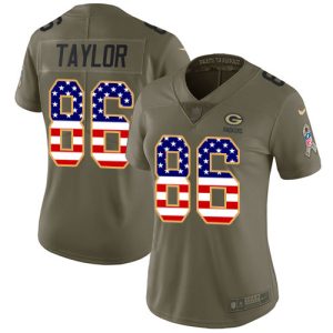 Cool Packers #86 Malik Taylor Olive/USA Flag Women's Stitched NFL Limited 2017 Salute To Service Jersey