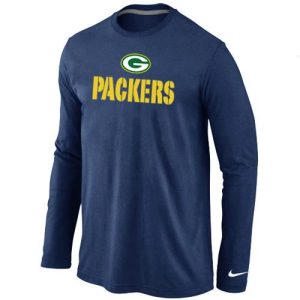 Cool Superb Modern Green Bay Packers Authentic Logo Long Sleeve NFL T Shirt Dark Blue