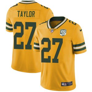 Cool Terrific Graceful Packers #27 Patrick Taylor Yellow Youth 100th Season Stitched NFL Limited Rush Jersey