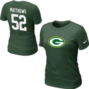 Delightful Elegant Fabulous Women's Green Bay Packers #52 Clay Matthews Name & Number T Shirt Green