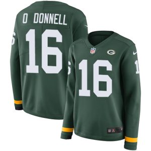 Delightful Fantastic Packers #16 Pat O'Donnell Green Team Color Women's Stitched NFL Limited Therma Long Sleeve Jersey