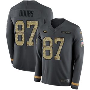 Delightful Gorgeous Marvelous Packers #87 Romeo Doubs Anthracite Salute to Service Youth Stitched NFL Limited Therma Long Sleeve Jersey