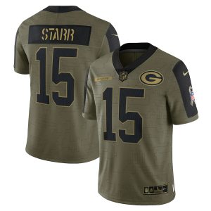 Delightful Marvelous Brilliant Green Bay Packers #15 Bart Starr Olive 2021 Salute To Service Limited Player Jersey