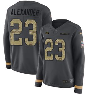 Delightful Marvelous Packers #23 Jaire Alexander Anthracite Salute to Service Women's Stitched NFL Limited Therma Long Sleeve Jersey