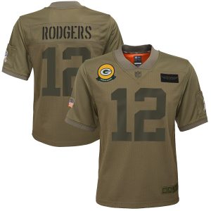 Delightful Terrific Youth Green Bay Packers #12 Aaron Rodgers Camo 2019 Salute to Service Game Jersey